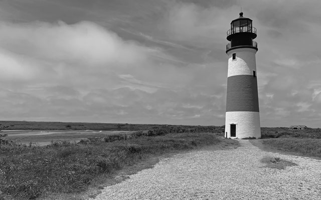 sankaty historic lighthouse Nantucket island black and white