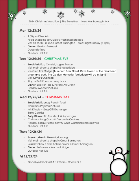 christmas holiday itinerary berkshires MA