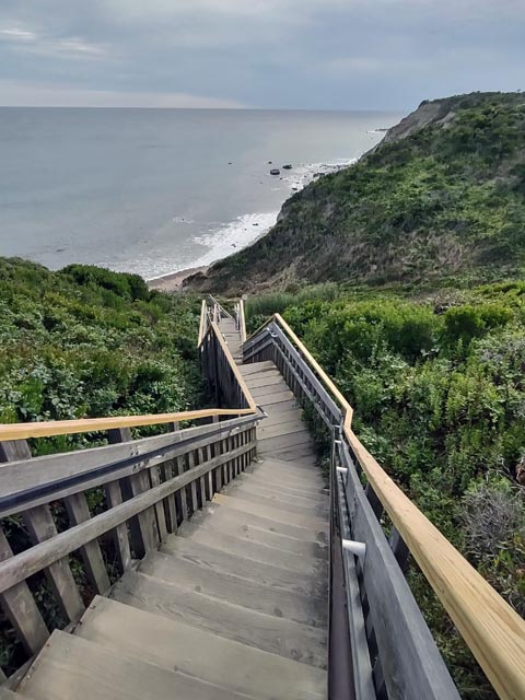 Mohegan bluffs overlook steep staircase block island